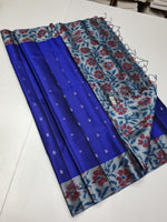 Load image into Gallery viewer, Dark Lapis Blue &amp; Grey Blue Double Warp Elegance Kanchipuram Handloom Silk Saree SS20565
