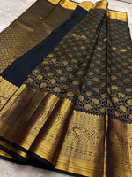 Load image into Gallery viewer, Classic Charcoal Black 2gm Zari Bridal Elegance Kanchipuram Handloom Silk Saree SS24783
