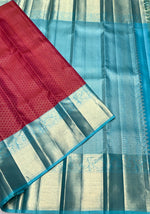 Load image into Gallery viewer, Classic Cherry Pink &amp; Sky Blue 2gm Zari Bridal Elegance Kanchipuram Handloom Silk Saree SS27507
