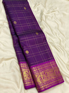 Classic Eminence Violet & Fuchsia Pink 2gm Zari Vaira Oosi Elegance Kanchipuram Handloom Silk Saree SS25324