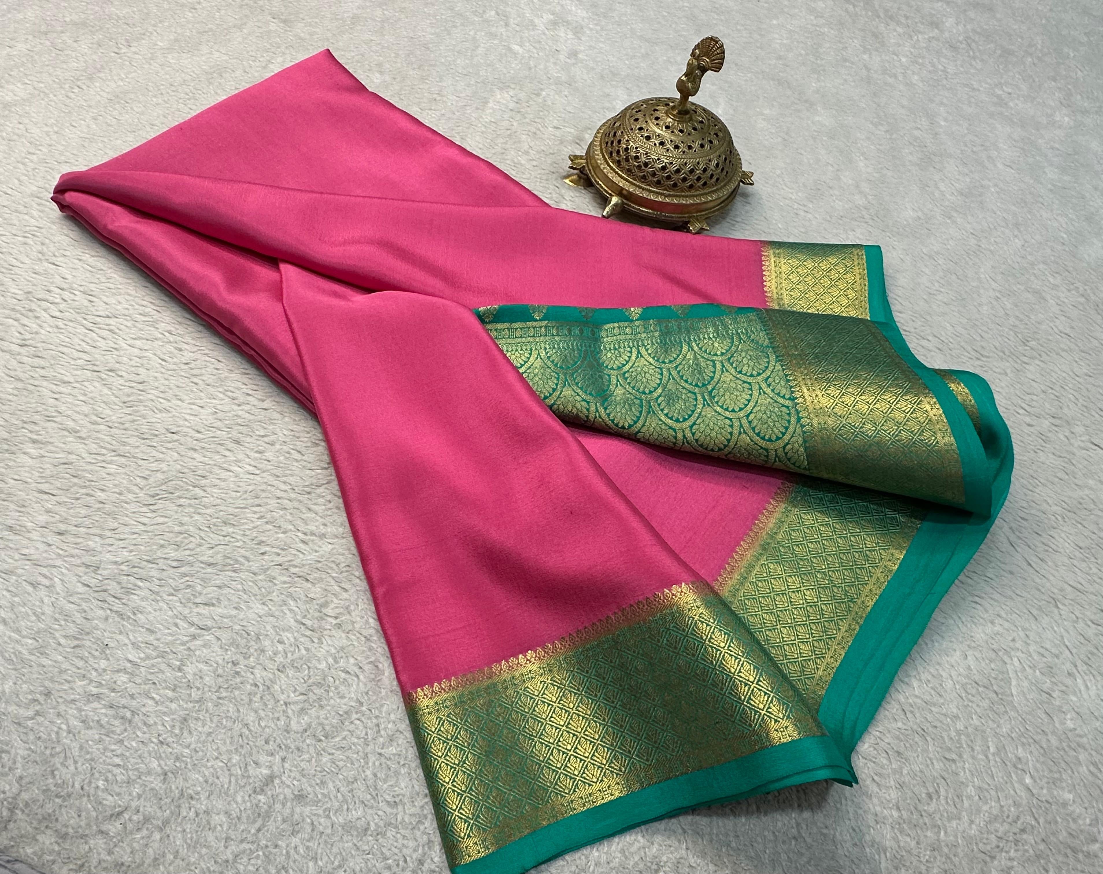 Classic Deep Pink & Teal Green Elegance Mysore Silk Saree SS24644