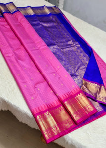 Classic Baby Pink & Robin Blue 1gm Zari Kanchipuram Handloom Silk Saree SS25690