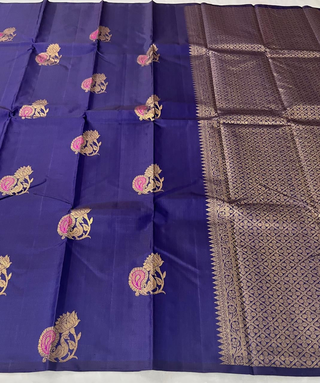 Classic Platinum Blue 2gm Zari Elegance Kanchipuram Handloom Silk Saree SS24115