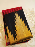 Load image into Gallery viewer, Classic Ruby Pink &amp; Charcoal Black Temple Border 2gm Zari Korvai Elegance Kanchipuram Handloom Silk Saree SS27409
