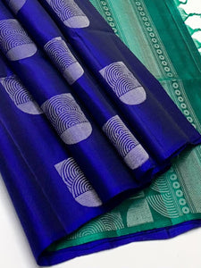 Classic Royal Blue & Sea Green Double Warp Elegance Handloom Soft Silk Saree SS26414