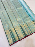 Load image into Gallery viewer, Classic Pastel Ice Blue Elegance Kanchipuram Handloom Silk Saree SS24705
