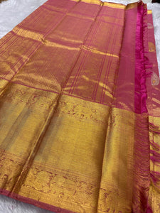 Classic Rose Pink 2gm Zari Tissue Bridal Elegance Kanchipuram Handloom Silk Saree SS26420