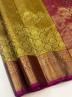 Load image into Gallery viewer, Classic Olive Green &amp; FuchsiaPink 2gm Zari Bridal Elegance Kanchipuram Handloom Silk Saree SS27348
