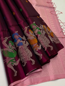 Classic Wine Red & Rose Elegance Handloom Soft Silk Saree SS26107