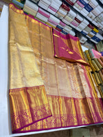 Load image into Gallery viewer, Classic Butter Cream &amp; Pink Brocade Tissue Bridal Elegance Kanchipuram Handloom Silk Saree SS26913
