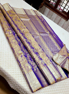Pastel Bluish Violet 1gm Zari Bridal Tissue Elegance Kanchipuram Handloom Silk Saree SS26354