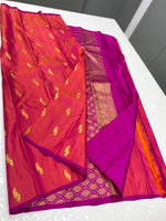 Load image into Gallery viewer, Classic Orange &amp; Orchid Pink 1gm Zari Elegance Kanchipuram Silk Saree SS23925
