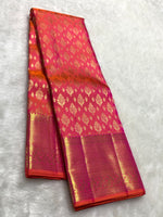 Load image into Gallery viewer, Classic Pinkish Orange 2gm Zari Bridal Elegance Kanchipuram Handloom Silk Saree SS25983
