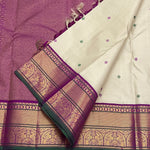 Load image into Gallery viewer, Classic Offwhite &amp; Wine Red 1gm Zari Korvai Elegance Kanchipuram Handloom Silk Saree SS28113
