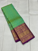 Load image into Gallery viewer, Classic Sea Green &amp; Vadamalli 1gm Zari Elegance Kanchipuram Handloom Silk Saree SS24806
