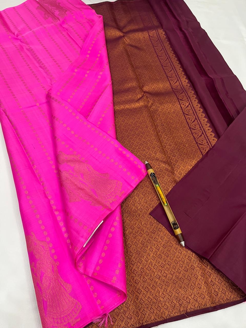 Classic Hot Pink & Maroon Kanchipuram Handloom Silk Saree SS26034
