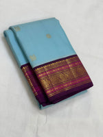 Load image into Gallery viewer, Ice Blue &amp; Jam Purple 1gm Zari Elegance Kanchipuram Handloom Silk Saree SS20530
