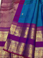 Load image into Gallery viewer, Classic Peacock Blue &amp; Vadamalli 2gm Zari Elegance Kanchipuram Handloom Silk Saree SS28290

