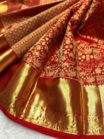 Load image into Gallery viewer, Classic Crimson Red Bridal Elegance Kanchipuram Handloom Silk Saree SS24858
