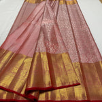 Load image into Gallery viewer, Classic Pastel Pink &amp; Chilli Red Korvai Zari 1gm Zari Bridal Elegance Kanchipuram Handloom Silk Saree SS26057
