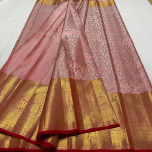 Classic Pastel Pink & Chilli Red Korvai Zari 1gm Zari Bridal Elegance Kanchipuram Handloom Silk Saree SS26057