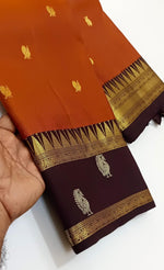 Load image into Gallery viewer, Classic Rustic Orange &amp; Chocolate Brown Kanchipuram Handloom Silk Saree SS26251
