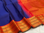 Load image into Gallery viewer, Classic Navy Blue &amp; Fiery Red 1gm Zari Korvai Bridal Elegance Kanchipuram Handloom Silk Saree SS28216
