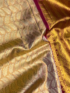 Pastel Pink & Ruby Pink 2gm Zari Bridal Elegance Kanchipuram Handloom Silk Saree SS25284
