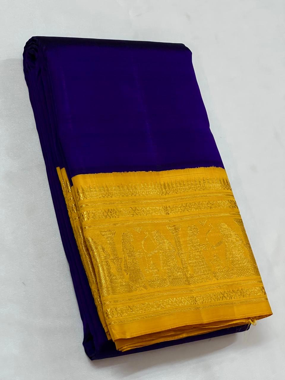 Classic Violet & Golden Yellow 2gm Zari Elegance Kanchipuram Handloom Silk Saree SS24708