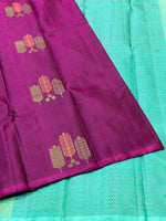 Load image into Gallery viewer, Classic Wine Red &amp; Aqua 1gm Zari Elegance Kanchipuram Handloom Silk Saree SS23545
