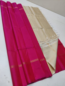 Classic Ruby Pink & Cream Elegance Plain Handloom Soft Silk Saree SS24080