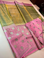 Load image into Gallery viewer, Classic Light Green &amp; Pink 4D Handmade Brocade Meenakari Designed Bridal Elegance Kanchipuram Handloom Silk Saree SS25407
