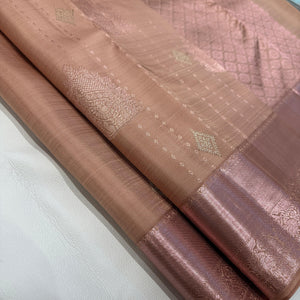 Classic Creamy Peanut Butter 1gm Zari Elegance Kanchipuram Handloom Silk Saree SS23668