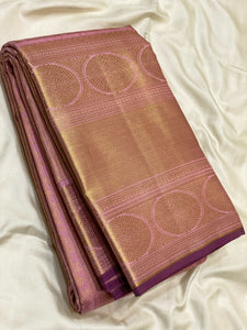 Classic Creamy Pink & Vadamalli Brocade 2gm Zari Bridal Elegance Kanchipuram Handloom Silk Saree SS24382