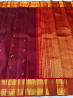 Load image into Gallery viewer, Classic Maroon &amp; Red 2gm Zari Elegance Kanchipuram Handloom Silk Saree SS27383
