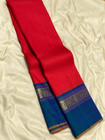 Load image into Gallery viewer, Classic Brick Red &amp; Robin Blue 2gm Zari Elegance Kanchipuram Handloom Silk Saree SS25308
