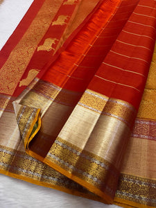 Classic Mustard & Orange Bridal Elegance Kanchipuram Handloom Silk Saree SS21776