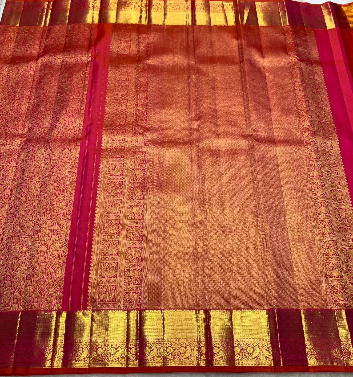 Classic Pinkish Orange 2gm Zari Bridal Elegance Kanchipuram Handloom Silk Saree SS25267