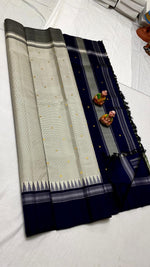 Load image into Gallery viewer, Classic Silver Grey &amp; Navy Blue Kanchipuram Handloom Silk Saree SS26259

