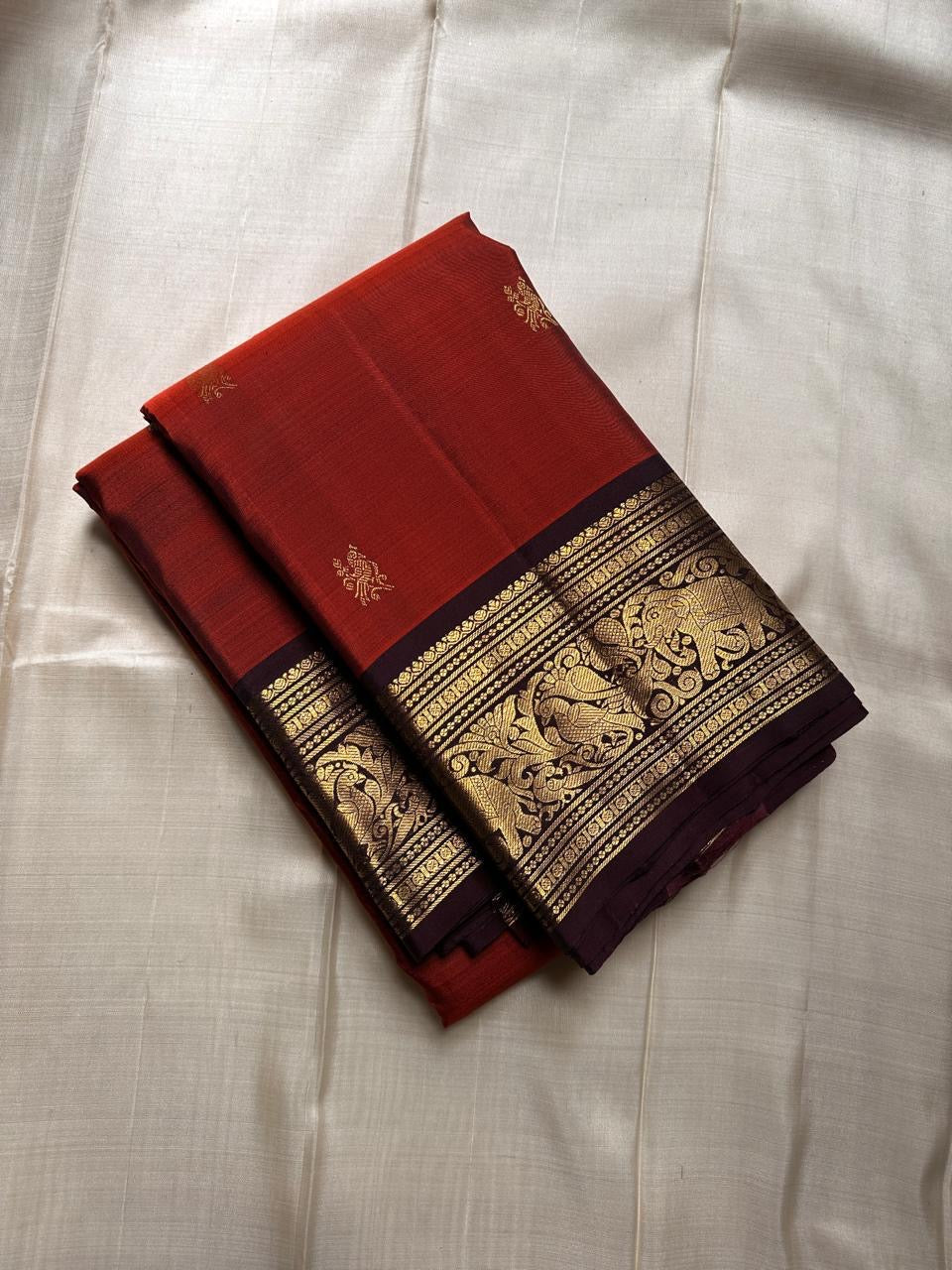 Classic Mustard & Mud Brown Kanchipuram Handloom Silk Saree SS25959
