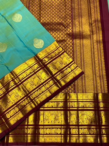Classic Peacock Green & Coffee Brown 2gm Zari Kanchipuram Handloom Silk Saree SS25827