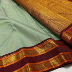 Load image into Gallery viewer, Classic Fern Green &amp; Maroon Korvai Vaira Oosi 2gm Zari Kanchipuram Handloom Silk Saree SS26056
