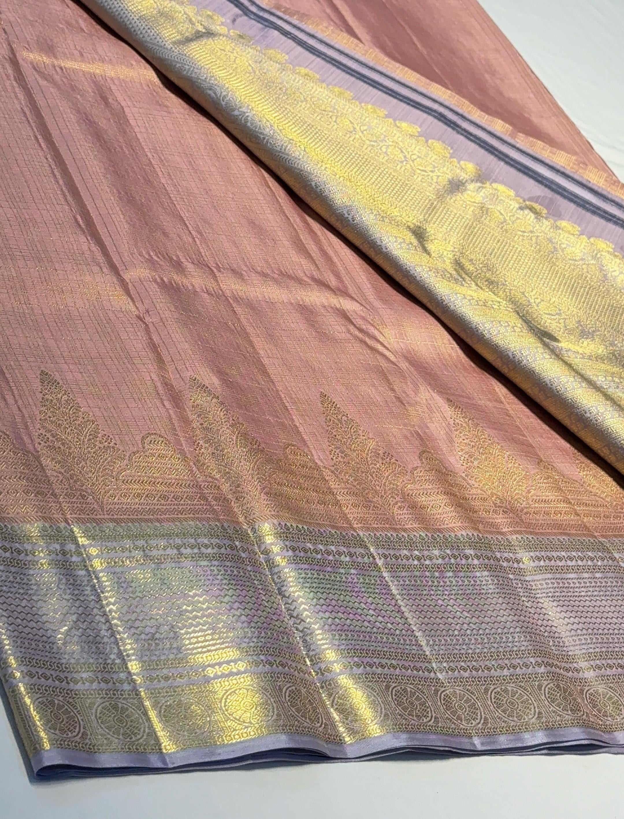 Classic Nude Cocoa & Pastel Lavender Elegance Kanchipuram Handloom Silk Saree SS24826