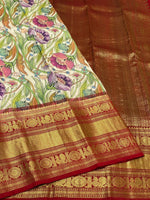 Load image into Gallery viewer, Classic Cream &amp; Carmine Red Kalamkari Digital Print Bridal Elegance Kanchipuram Handloom Silk Saree SS23913
