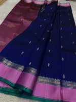 Load image into Gallery viewer, Classic Navy Blue &amp; Light Pink Elegance Kanchipuram Handloom Silk Saree SS24537
