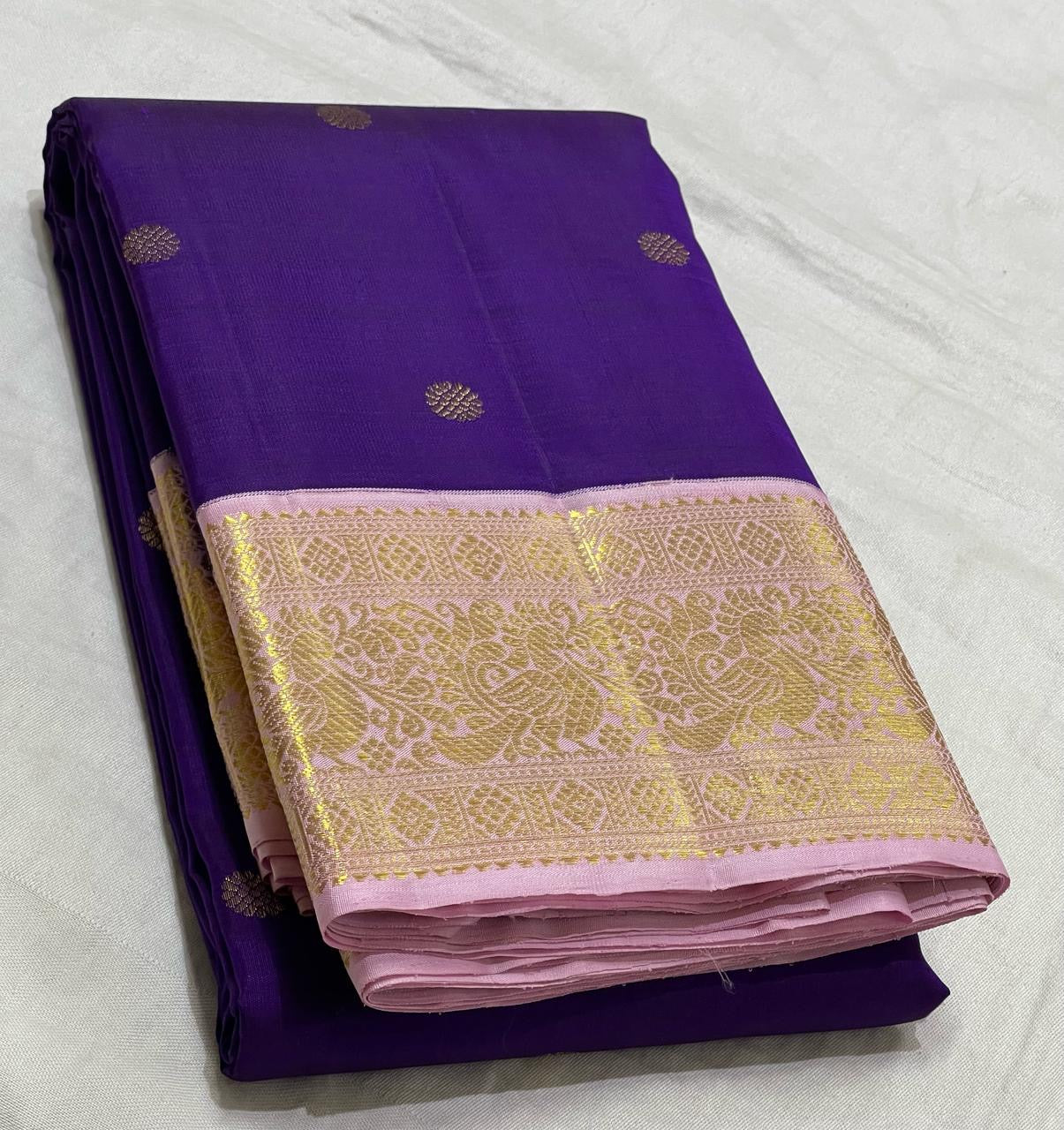 Classic Violet & Pink 2gm Zari Elegance Kanchipuram Handloom Silk Saree SS24473