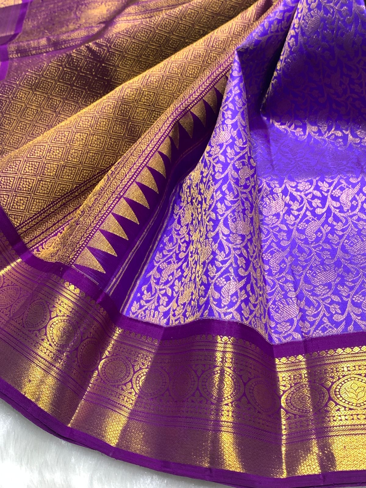Classic Lavender & Vadamalli 2gm Zari Bridal Elegance Kanchipuram Handloom Silk Saree SS25273
