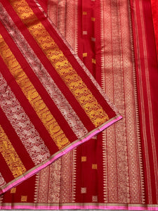 Classic Carmine Red 2gm Zari Kanchipuram Handloom Silk Saree SS26100