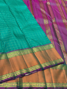 Classic Teal Green & Purple 2gm Zari Kanchipuram Handloom Silk Saree SS26248