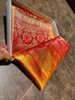 Load image into Gallery viewer, Classic Fiery Reddish Orange Gold Bridal Elegance Tissue Kanchipuram Handloom Silk Saree SS27986
